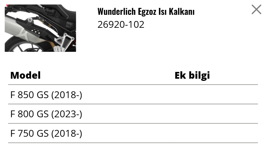 Wunderlich BMW F750/800/850GS Egzoz Isı Kalkanı