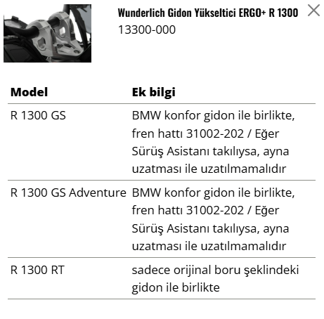 Wunderlich R1300GS / Adventure ERGO+ Gidon Yükseltme Geri Çekme